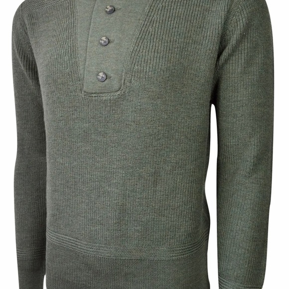 J BRAND MEN'S SWEATER ITALIAN PATTERN WOOL MILITAR GREEN PULLOVER LARGE MSRP268$ - Picture 2 of 7